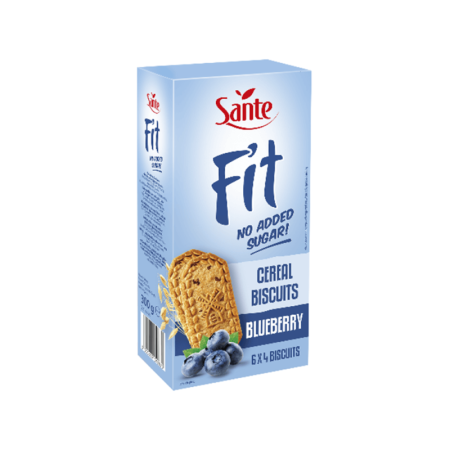 بسكويت Sante Fit Cereal بالبلوبري هو بسكويت مقرمش ولذيذ وخالي من السكر المضاف، ومصنوع من خمسة أنواع من الحبوب الكاملة