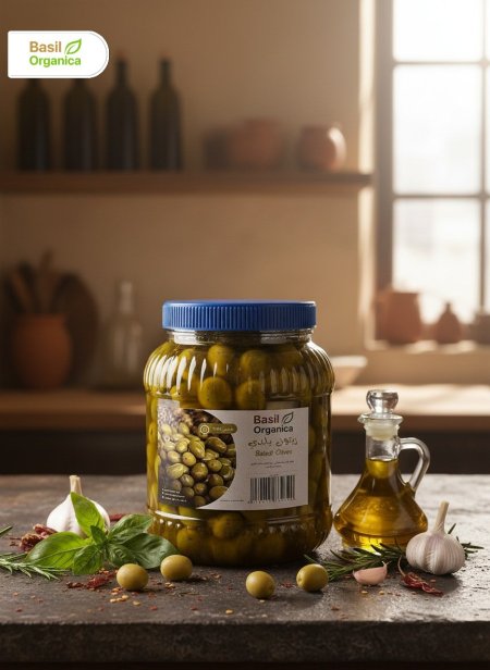 زيتون بلدي Baladi Olives من علامة Basil Organica.
